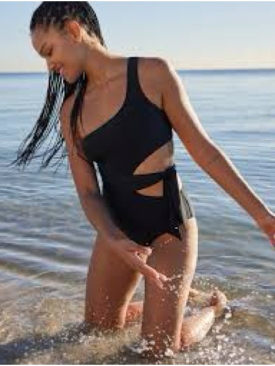 aerie Other - Aerie black asymmetric one shoulder cut out side tie 1 pc. swimsuit, XL Long.